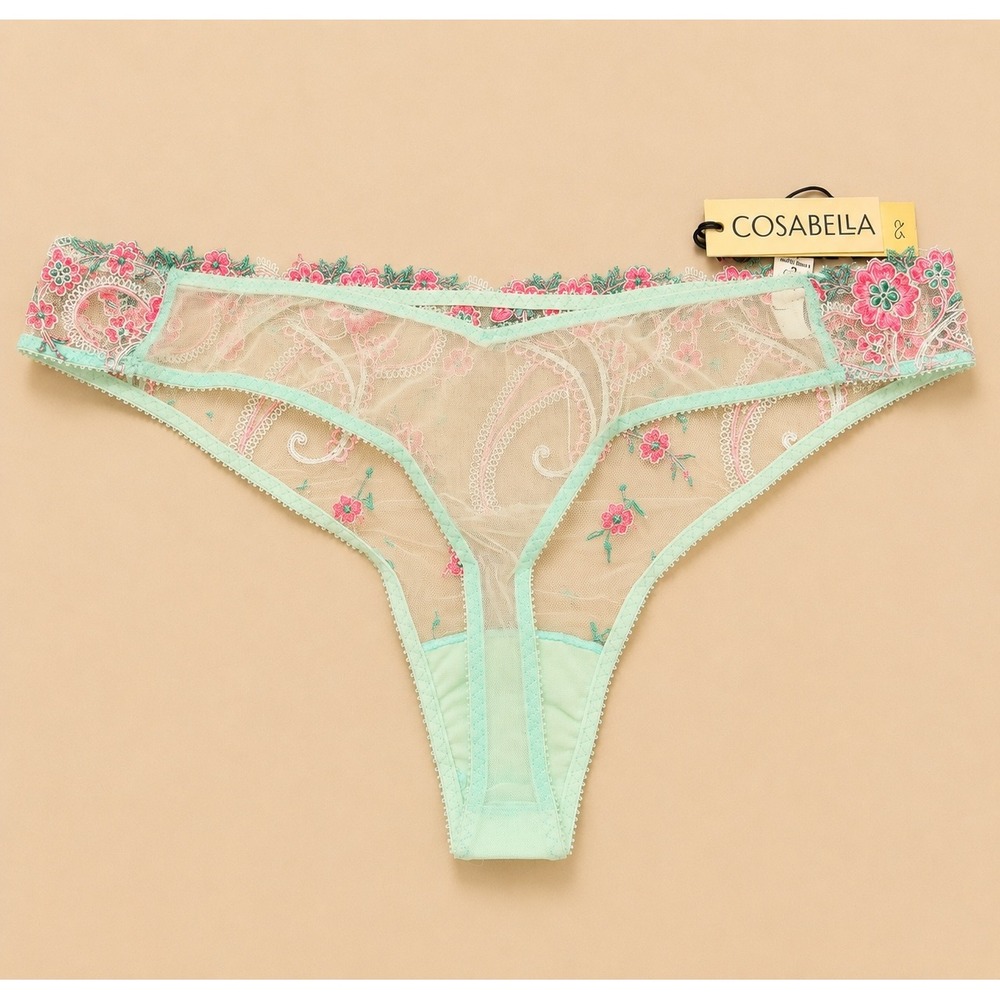 COSABELLA Sanika Embroidered Floral Thong Addy Green / NWT - Size L - Picture 4 of 8